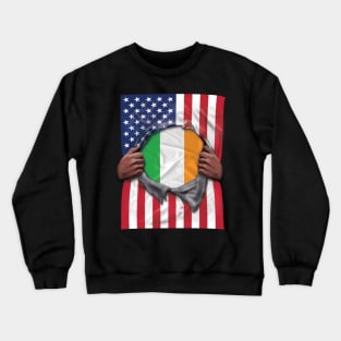 Ireland Flag American Flag Ripped - Gift for Irish From Ireland Crewneck Sweatshirt